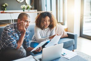 Finance, budget and banking with a young couple