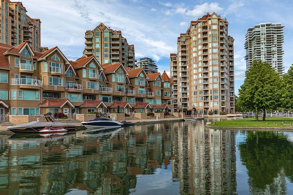 Resort Waterfront park and residential area in a city