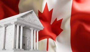 Bank building with Canada flag
